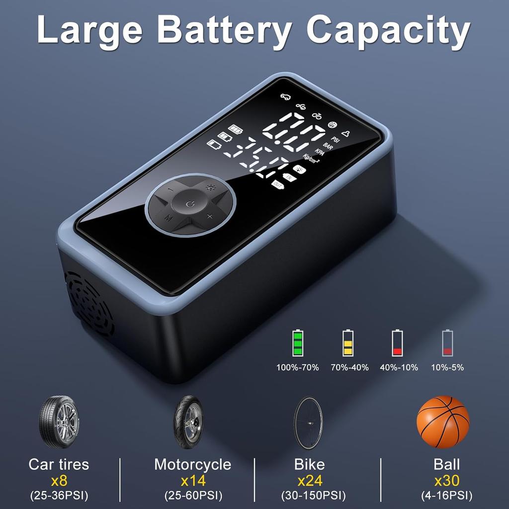 Tire Inflator Portable Air Compressor - 150PSI Cordless Air Pump for Car Tires, Portable Tire Inflator for Car, Air Compressor with Pressure