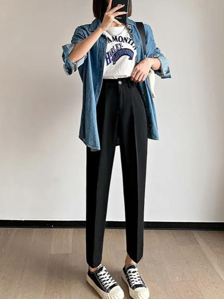 Dame Mote Rette Dressbukser Høy midje Kontorklær Elegant Formell Blyantbukse Damer Koreansk Allsidig Baggy Bukse