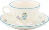 Yamaka Shoten Peter Rabbit Teacup & Saucer, 220ml, Approx. 9x6cm Diameter, Shabby Chic Flower Design, White, PR651-28