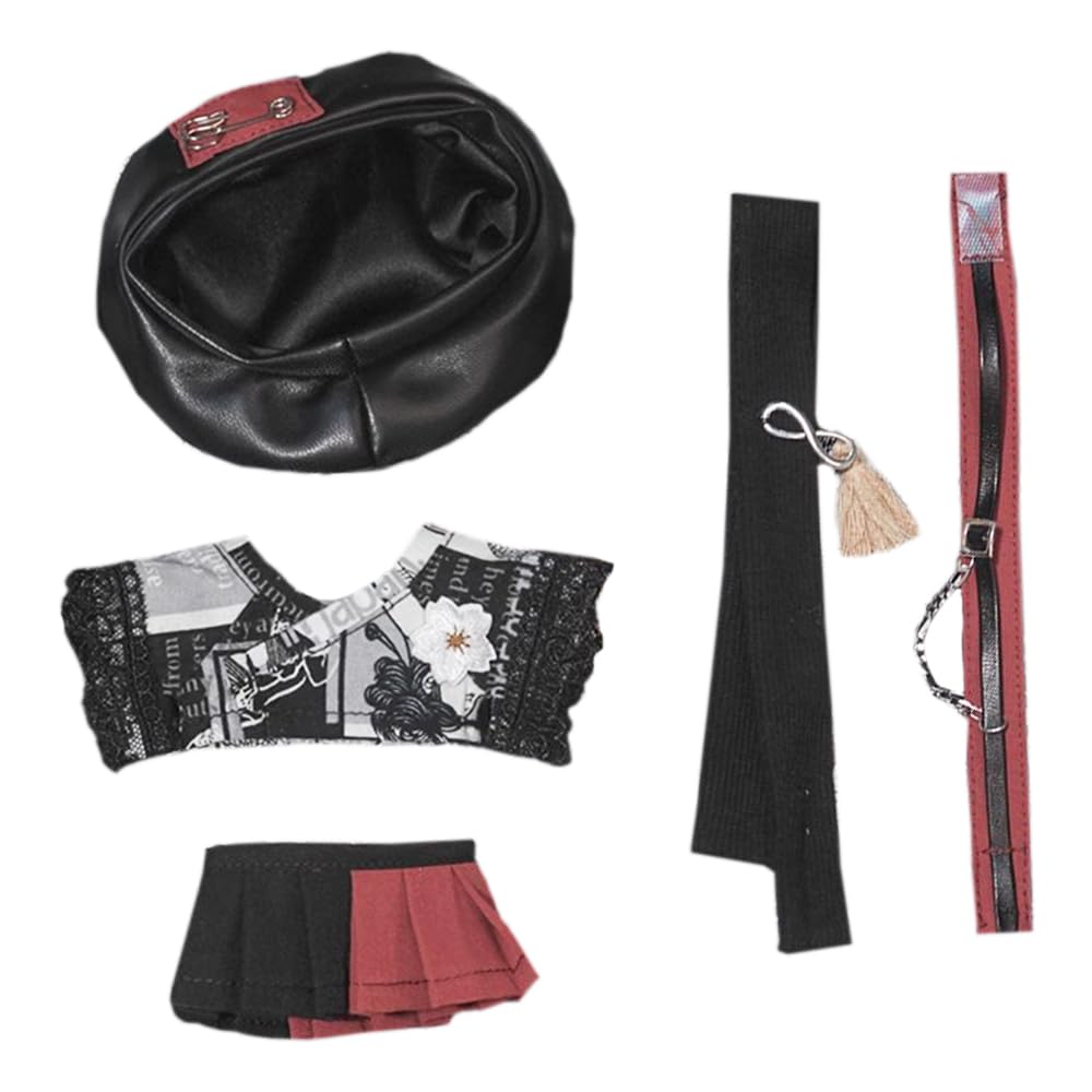 niannyyhouse 10cm20cm Plush Clothes Set (10cm) - Includes Hat, Coat, Skirt, Belt, Scarf, and Patterned Kimono.