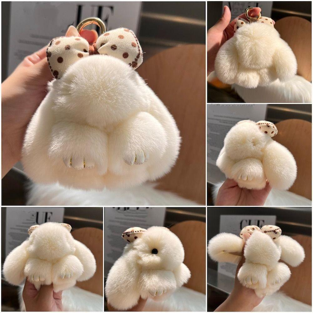 Hair Bow Bunny Keychain Pompoms Plush Rabbit Key Ring Rabbit Fur Keychain  Jewelry Gifts