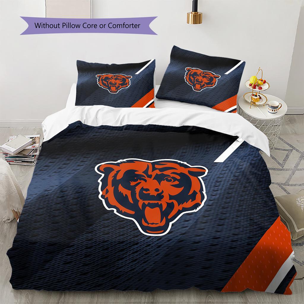 Chicago Bears Pattern Bedding Quilt Set  Home Decoration  Gift (1 * duvet cover + 2 * pillowcase  without core)