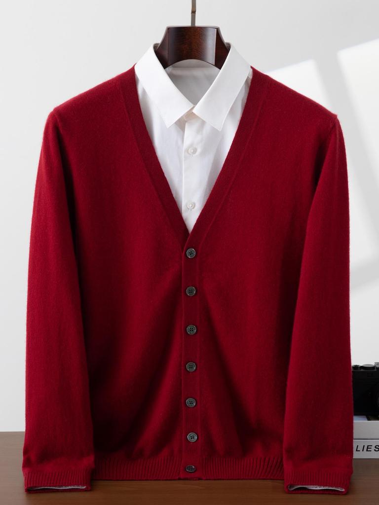 Men's 100% Pure Cashmere V-Neck Cardigan - Soft, Skin-Friendly, Button-Up Knitwear