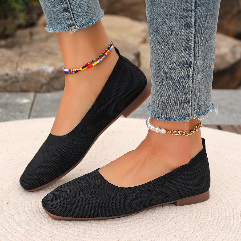 Fashion Big Size 43 Women Flats Knitted Breathable Sneakers Ladies Soft Bottom Ballet Loafers Casual Slip on Boat Shoe for Woman