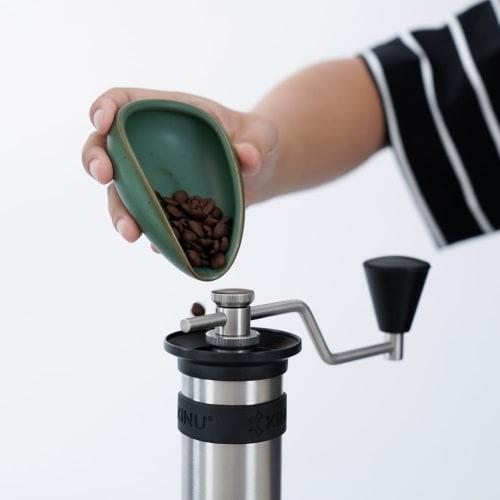 Watchget Keramik Kaffeebohnen Messbecher mit Messschale für Kaffeesatz, Dunkelgrün