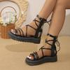Ladies Shoes 2024 High Quality Buckle Lace Up Women's Sandals Solid Open Toe Platform Water Proof Roman  Beach Sandals Women