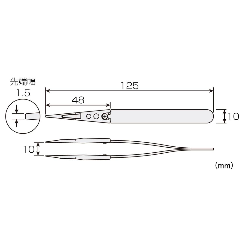 HOZAN ESD Soft Tip Overall Length Opening Width Tip Width Straight Tweezers, Anti-Static Tweezers, 125mm, 10mm, 1.5mm, Type, P-640-J