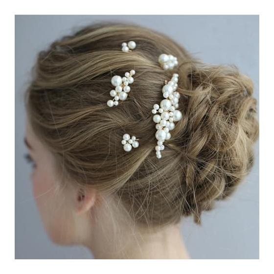 Pearl Hair Pins and Combs Set - Bridal Wedding Hair Accessories for Formal Events, Photography, and Everyday Wear (Gold, 5 Pieces)