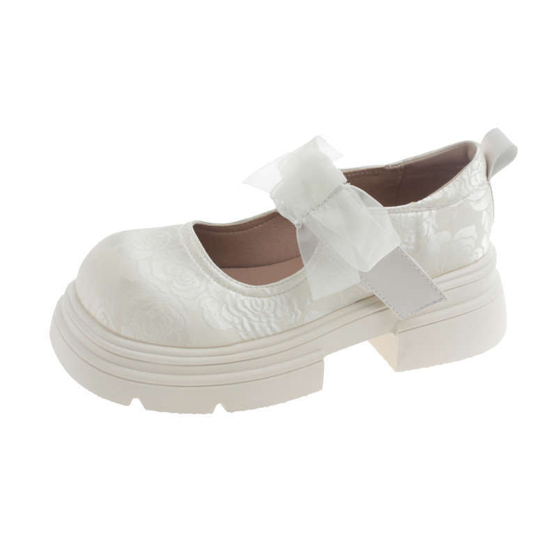 Mary Jane small leather shoes women's 2025 spring new platform lace bow national style with skirt big head single shoes