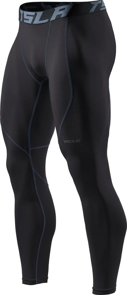 Tesla Men's Fleece-Lined Compression Tights [Stretchable, Warm, and Cold-Wearing] Sportswear, Running Leggings, Innerwear, Cold Weather Wear, Long Spa