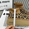 AJGS Leopard Dámské Kožešinové Platformové Sněhule Kotníkové Zimní Semišové Teplé Boty Dámská Značka 2024 Trend Plyšové Ploché Bavlněné Ležérní