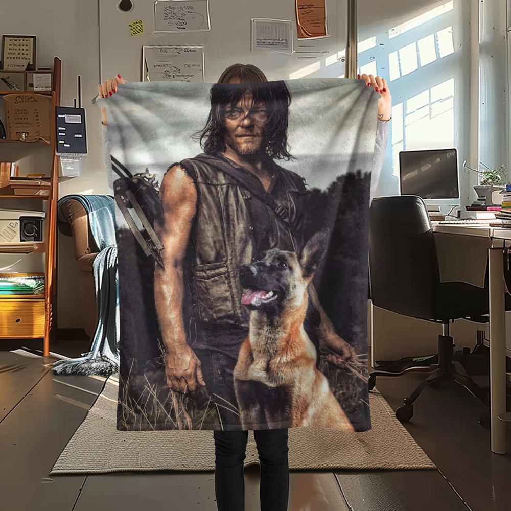 1 шт. Фланелевое одеяло с принтом Дэрила Диксона из «Ходячих мертвецов», Высокое качество, Удобное для всех сезонов, Декор для дома, Тепло и уют, Идеально для подарков 80cm x 120cm