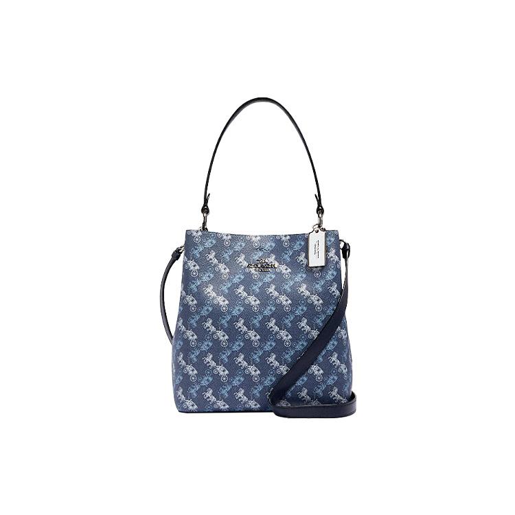 

New COACH Town Pebbled Leather Bucket Bag, Shoulder Bag, Crossbody Bag, Handbag Medium Women s Blue 236-SVQB8 25.4*12.4*25.9CM