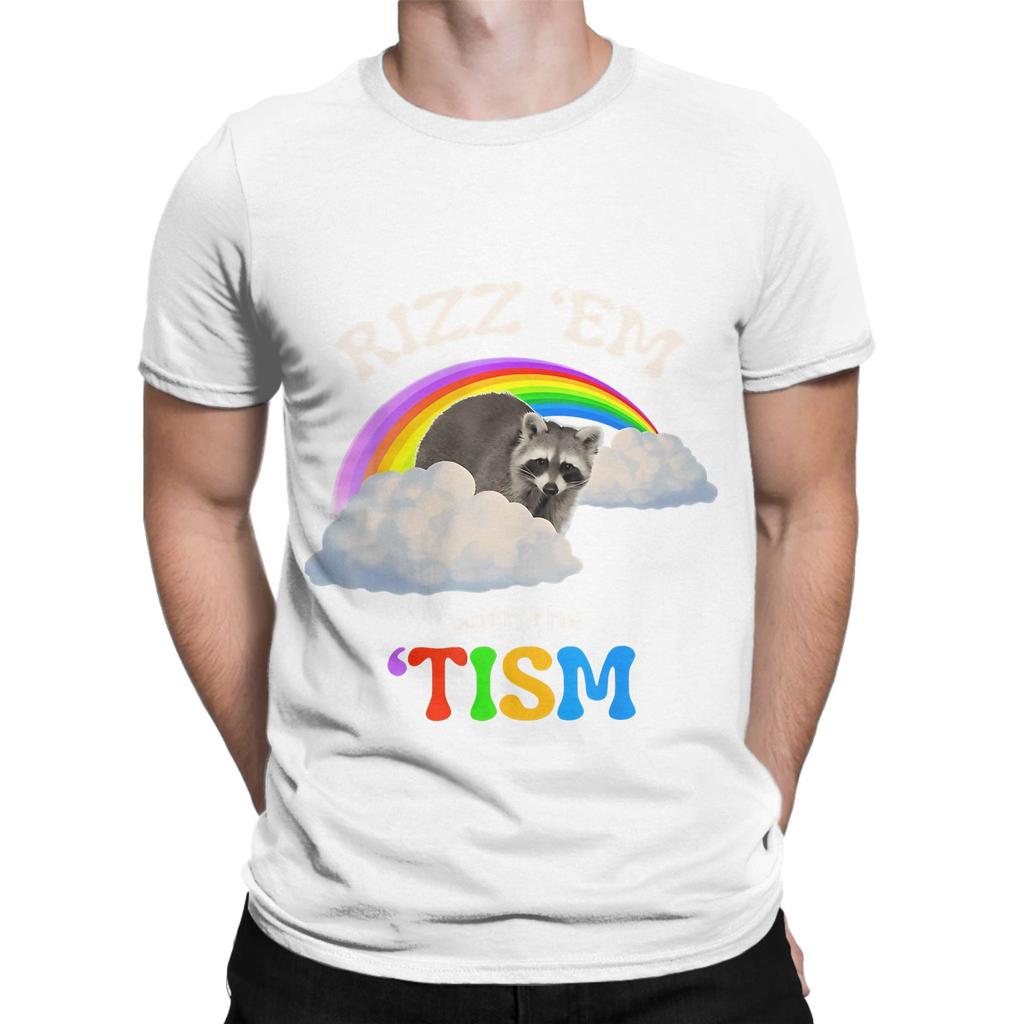 Funny Rizz Em With The Tism Meme Racoon Novelty Graphic 100 Cotton Tshirt Aautism Racoon Tees Tops For Unisex