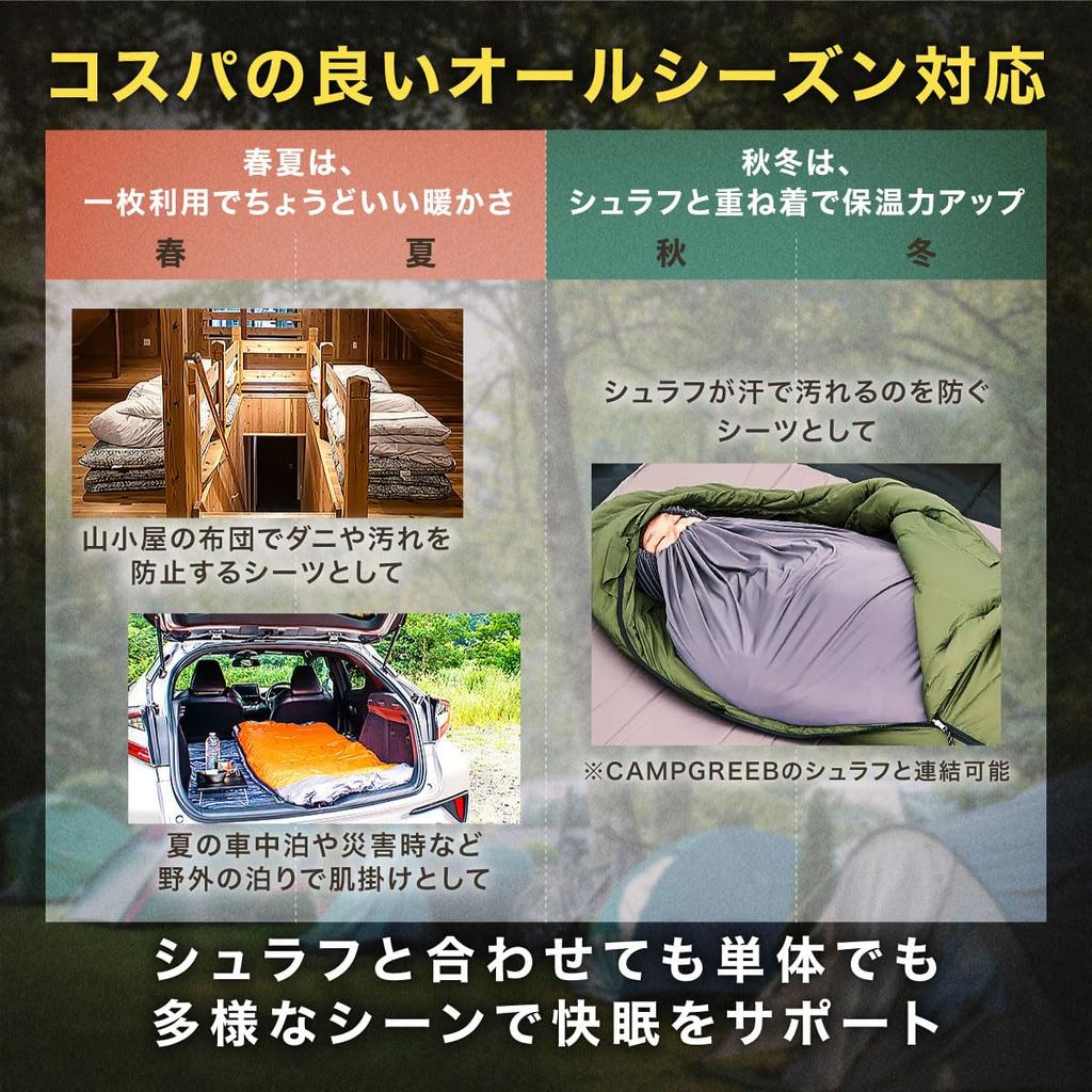 CAMPGREEB Japoński Wkład Wewnętrzny do Torby Podróżnej z Kapturem Wkładka dla Ciepła i w Pełni Idealny na Zewnątrz w Górach na Sytuacje Awaryjne do Spania w Samochodzie i Zawiera Przechowywanie