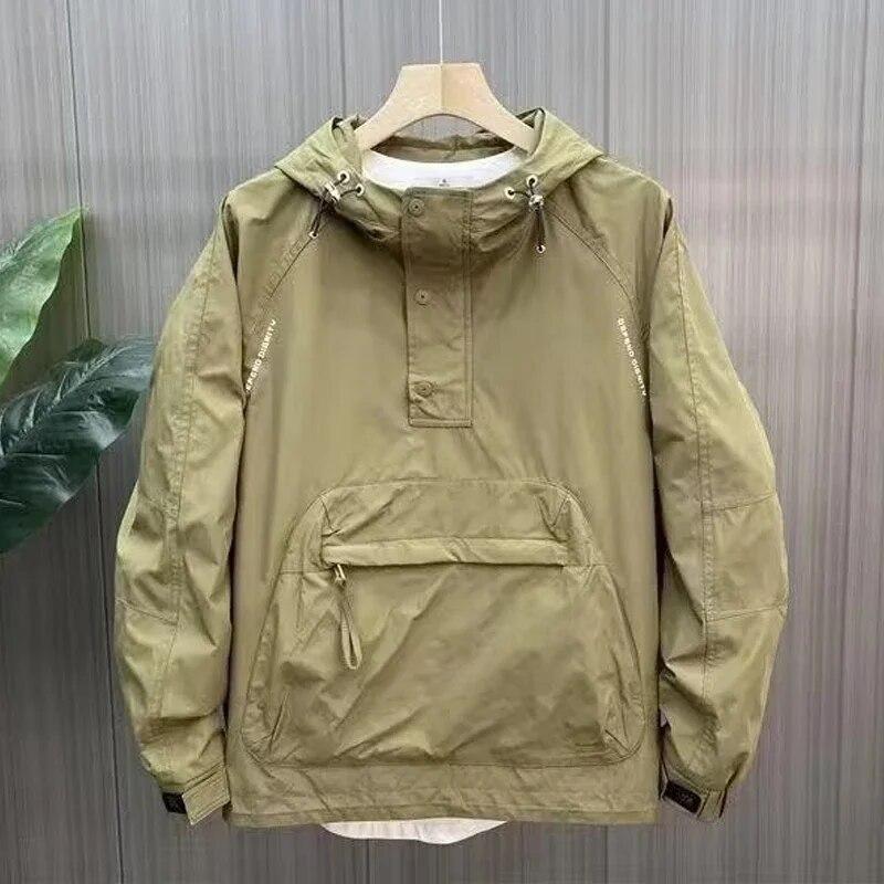 Jarní a podzimní pánská kapesní bunda Pulovr s kapucí Spěchá bunda s polovičním zipem