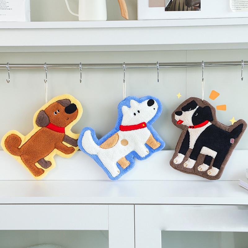 Sød Hund Håndklæde Koral Fleece Stærk Vandabsorption Badeværelse Håndklæde til Hængebrug Blød Vaskeklud Køkken