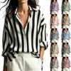 Camisa de Manga Larga a Rayas con Botones para Mujer para Uso Casual Diario