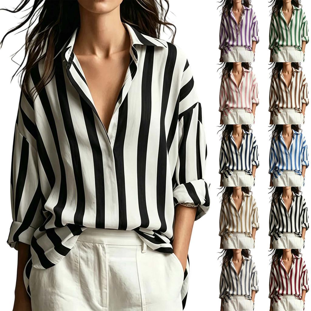 Women's Striped Long Sleeve Button Down Shirt for Casual Daily Wear