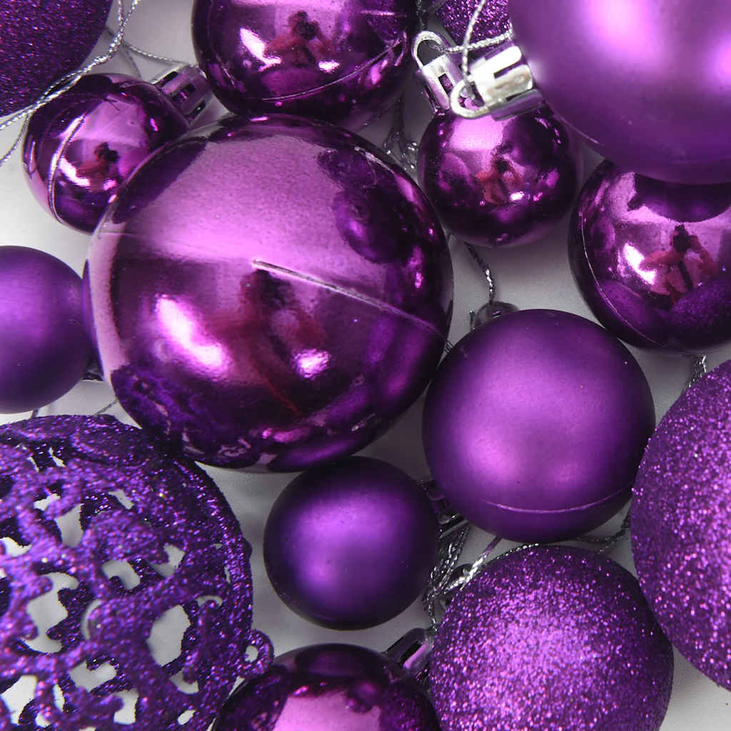 111 Piece Christmas Ornament Set Purple Polystyrene