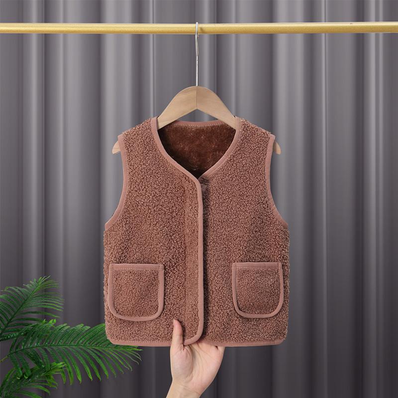 Podzim Zima Dětská Jehněčí vlna Plus Sametová vesta Dívčí Chlapci Plyšová vesta s jednoduchým výstřihem do V Dětská teplá Móda Teplý kabát