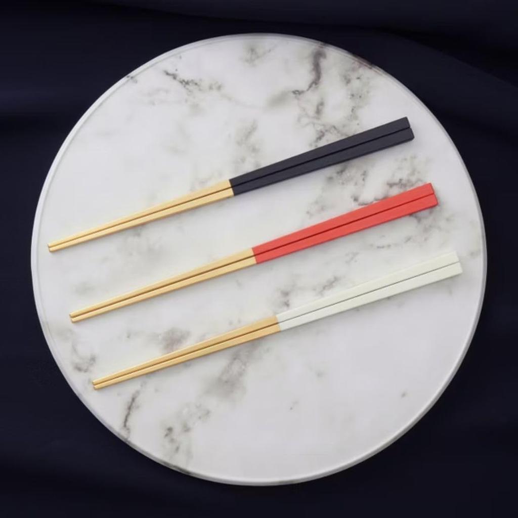 LAYANA a Luxurious Gift Stainless Made In Gold-Rimmed Chopsticks, Idea. Gold-plated Chopsticks, 23cm, SUS18/10 Steel, Taiwan, White.