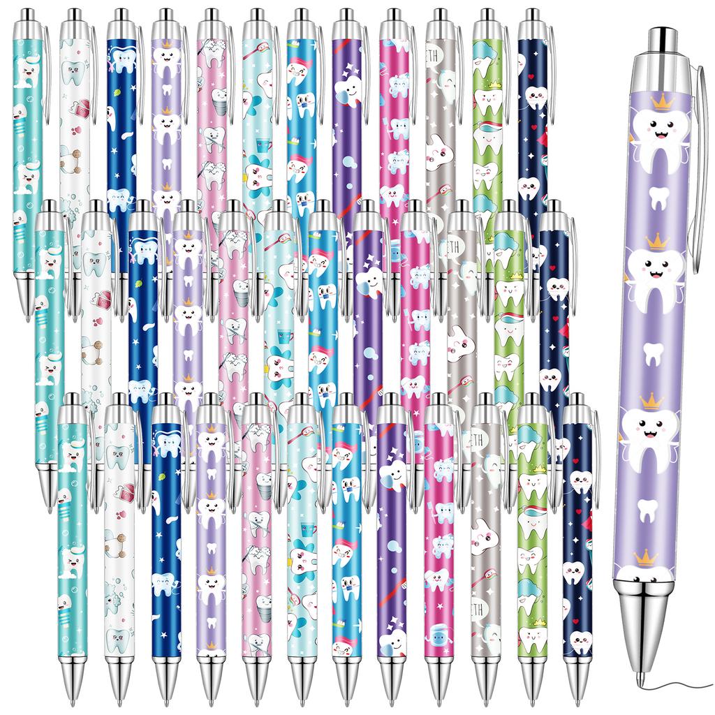 36 Stuks Tandheelkundige Pen Cadeaus Tanden Balpennen Groothandel Tanden Thema Schrijfpennen Intrekbare Zwarte Inkt Pennen Motiverende Werk Pennen Ro