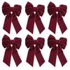 Festive Dining Table Accessories 6Pcs Velvet Bow Napkin Rings, Christmas Fabric Holders, Red Holiday Home Accents Green Rings for Dinner