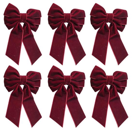 Festive Dining Table Accessories 6Pcs Velvet Bow Napkin Rings, Christmas Fabric Holders, Red Holiday Home Accents Green Rings for Dinner