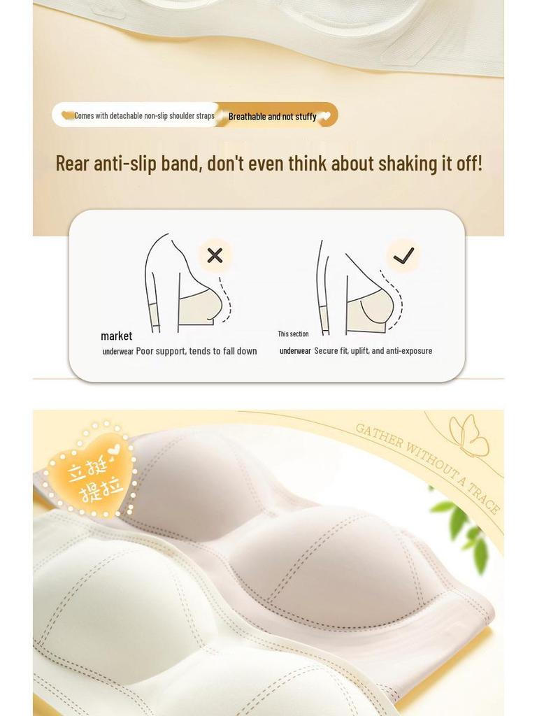 Non-Slip Seamless Push-Up Bandeau Bra for Small Chest – Invisible Strapless Cup, Anti-Exposure Design