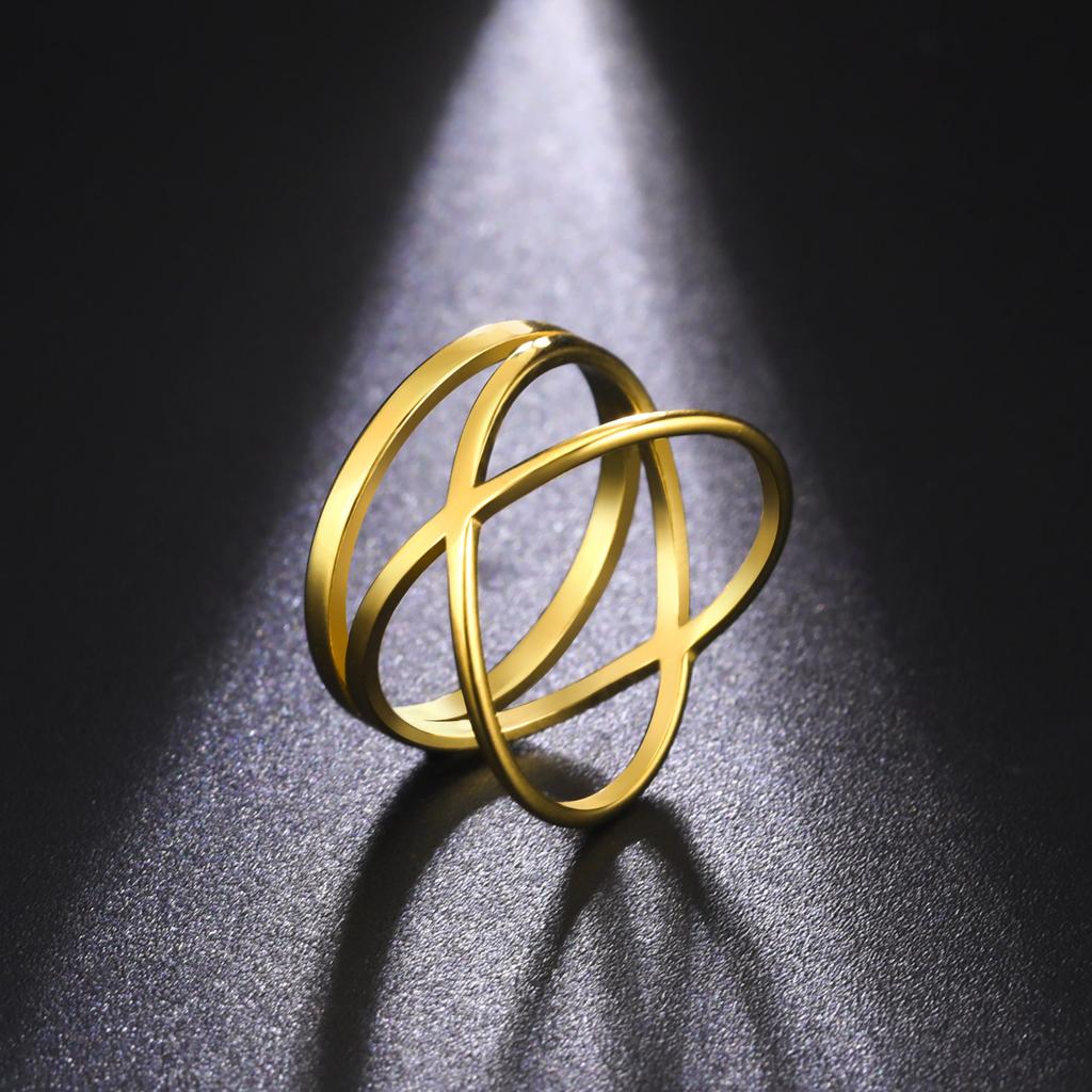Women Cross Rings Stainless Steel Gold Color Minimalist Geometric Lines Ring Trend Wedding Jewelry Valentine Gift