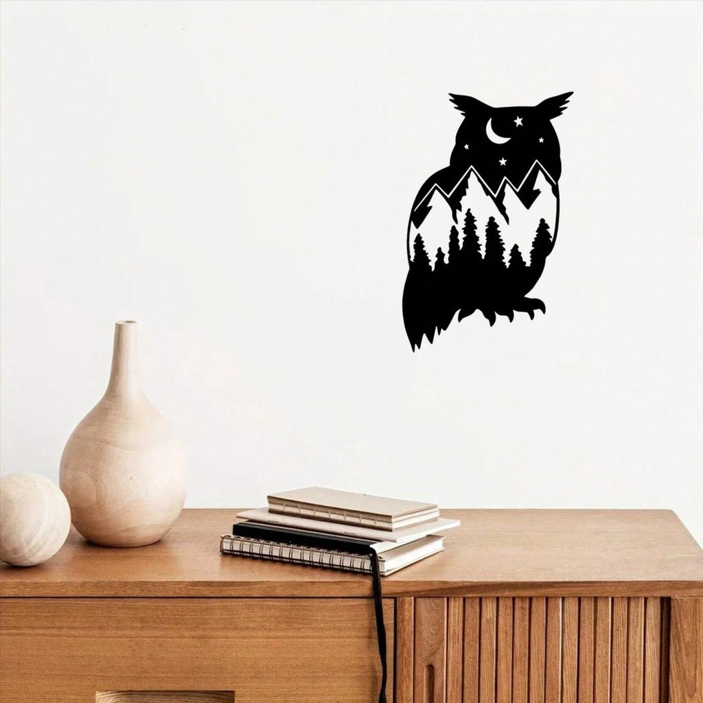 Wrought Iron Black Owl Wall Art Decor Metal Bird Sculpture for Home Living Room Bedroom Garden Outdoor Hanging Ornament