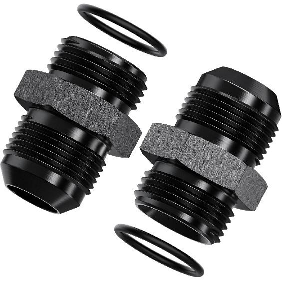 2Pcs 6AN Male to 6AN ORB Male Flare Fitting Adapter with O-Ring, Straight Black Hard Aluminum Hex Anodized Connector, Automotive Accessories Suitable