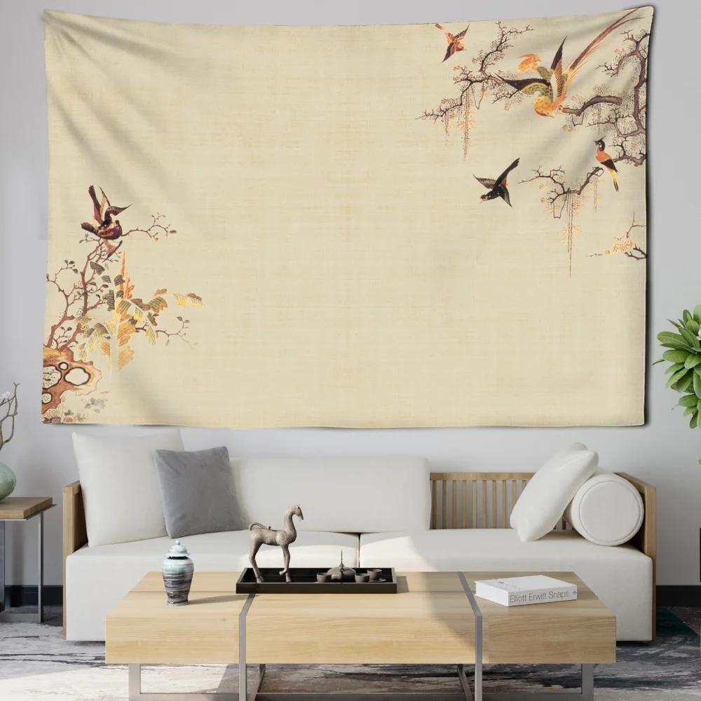 Chinese Style Floral  Bird Tapestry Home Decoration Wall Hanging For Living Room Bedroom Boho Oriental Aesthetic Lovers