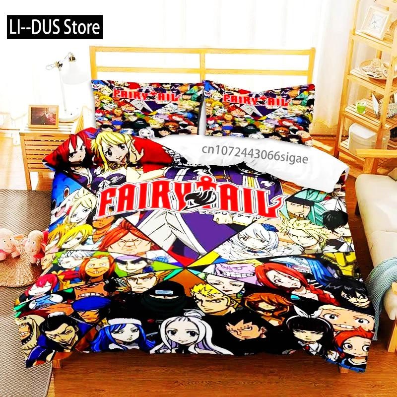 Zestaw pościeli 3D Anime Fairy Tail Zestaw trzyczęściowy na łóżko Poszwa na kołdrę Pojedyncze Podwójne Łóżko Queen Size Zestaw poszwy na kołdrę Sypialnia dla dorosłych chłopców