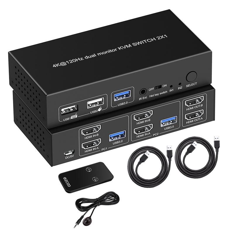 Hdmi 2.1 DUAL MONITOR 2 Port KVM SWITCH 2x1 8K60Hz 4K60Hz 8bit RGB4:4:4HDR & Do-l by Vision USB3.0 hdmi Kvm Switch SW21H21-KVMU3PDM