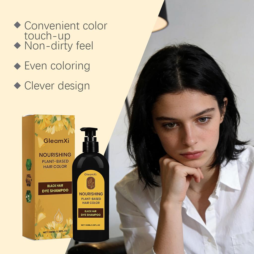 GleamXi Black Plant Hair Dye Gentle Natural Easy Coloring Non-Damaging Daily Convenient Hair Colorant