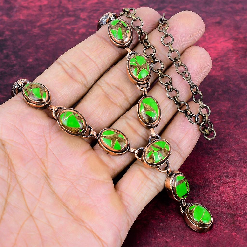 Copper Green Turquoise Necklace Electroformed Copper Jewelry Adjustable Necklace