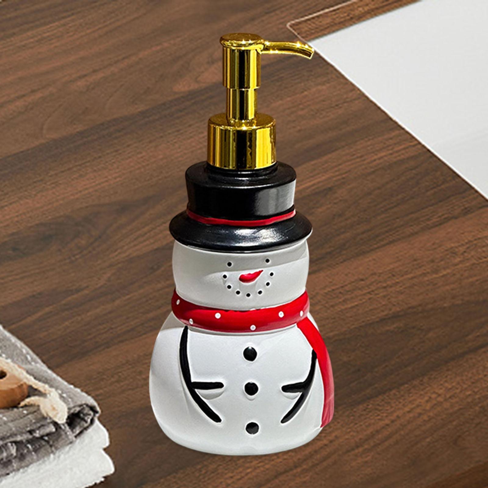 Cute Snowman Refillable Soap Dispenser Resin Pump Bottle Christmas Decoration for Kitchen Bathroom Washroom