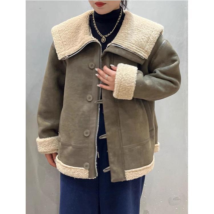 Große Revers Biker Jacke Frauen Lamm Haar Mantel 2023 Winter Gepolsterte Lose Fell Ein Wildleder Top Flut