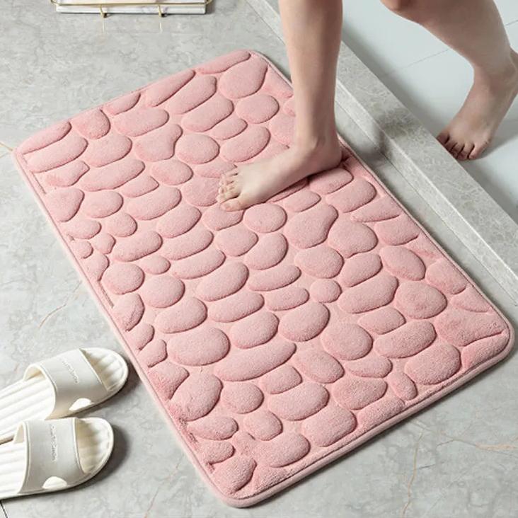 

WTEMPO Булыжник с тиснением Коврик для ванной комнаты Нескользящие ковры в умывальнике Ванна Боковой напольный коврик Душевая комната Коврик для двери Коврик из пены с эффектом памяти 40*60cm розовый
