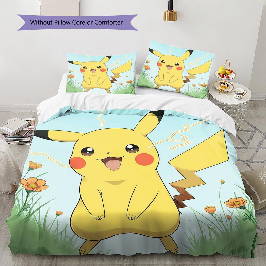 Happy Pikachu Bedding Set, 1 Duvet Cover & 2 Pillowcases, Home Bedroom, Perfect Gift for Pokémon Fans