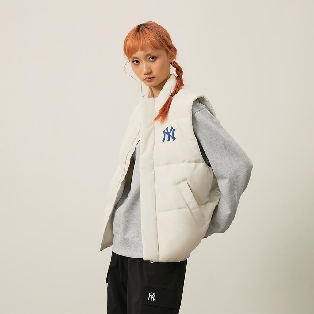 New MLB Preppy Style Collection New York Yankees FW24 Down Vest Unisex Dark Cream 3ADVV1046-50CRD