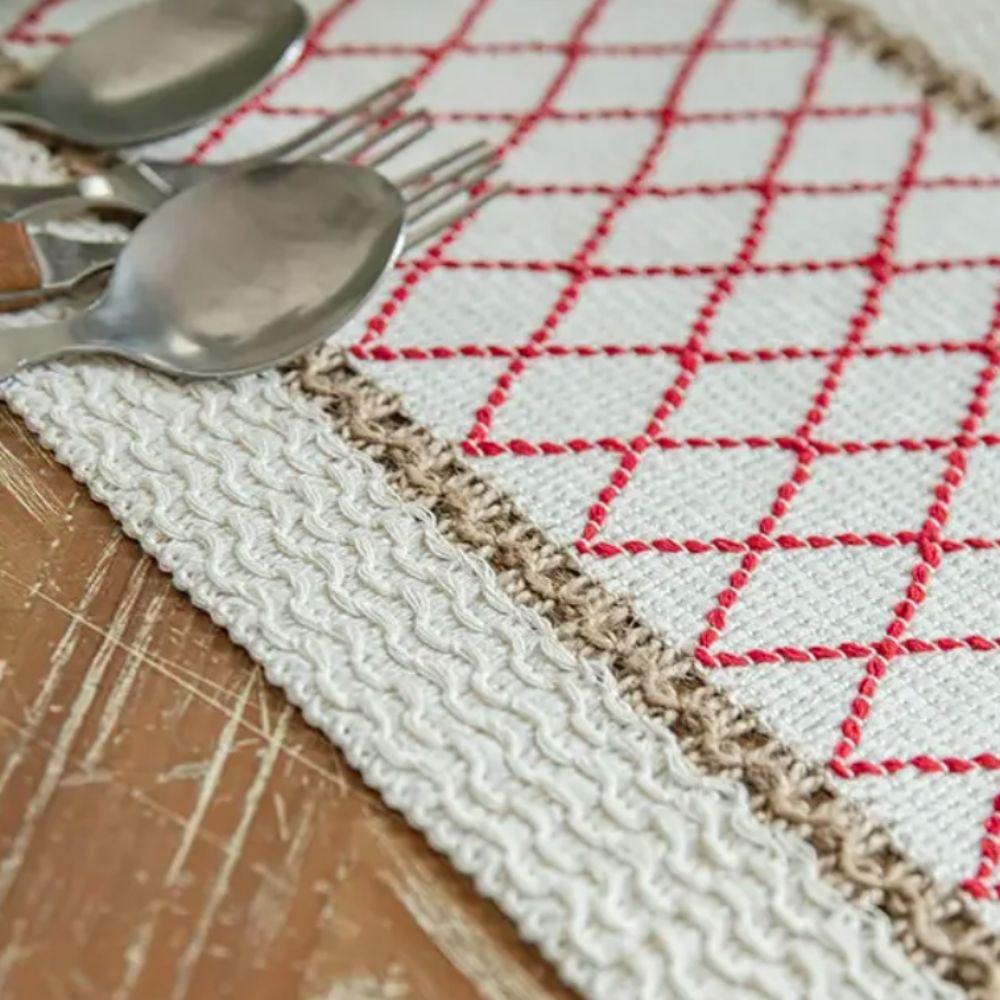 Nordisk Stil Bohemisk Bordslöpare Bomull och Linne med Tofs Julduk Diamantmönster Rustik Bordsflagga