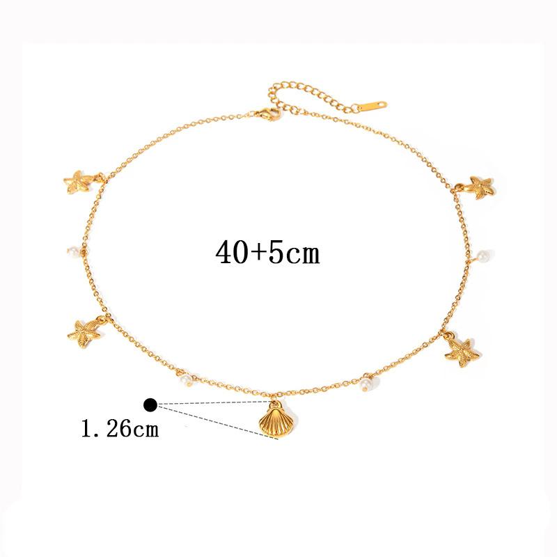 Summer Starfish Pendant Stainless Steel Stylish Necklace for Girl Cute Gold Color Waterproof Chic Zircon Party Gift