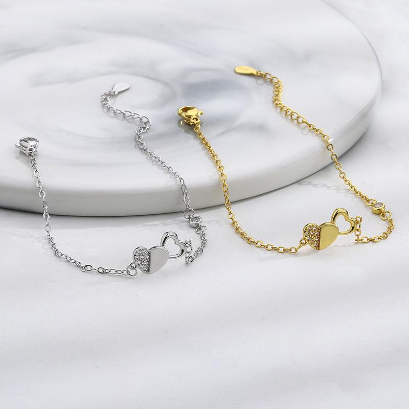 Flash Diamond Heart-To-Heart Bracelet Korean Personality Light Luxury Exquisite Fashion Two-Color Love Bracelet Valentine'S Day Gift