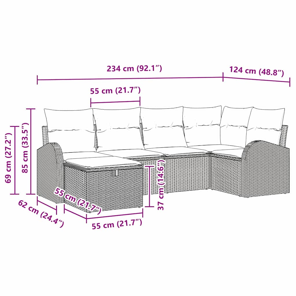Garden Sofa Set with Cushions and Storage 6 Pcs Beige Poly Rattan