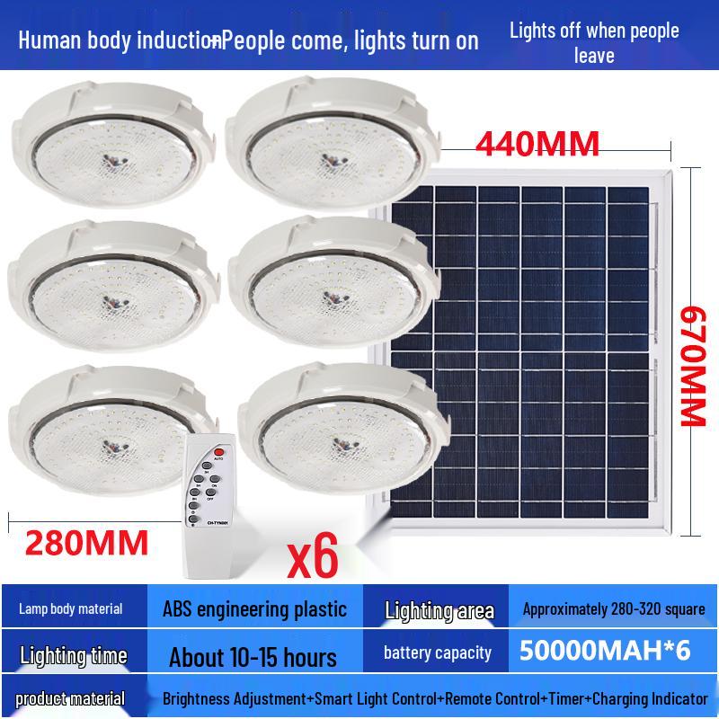 LED Solar Ceiling Light for Bedrooms, Living Rooms, Indoor and Courtyard Spaces - One-to-Two/Three/Four/Five/Seven Light Options