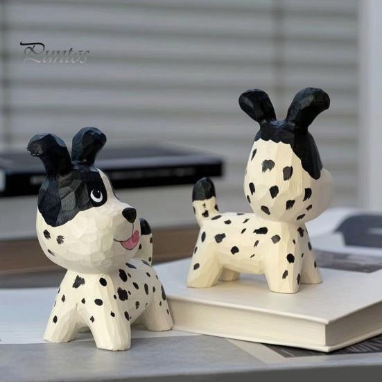 Playful Tongue Out Dog Statue Handmade Dalmatian Figurine, Cute Sculpture, Wooden Desk Decor for Home Office Bookshelf, Unique Gift Lovers Small