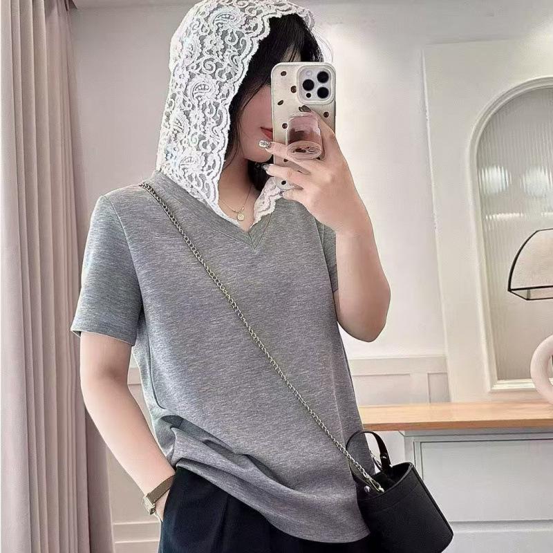 Women’s Slim-fit V-neck Summer T-shirt L серый